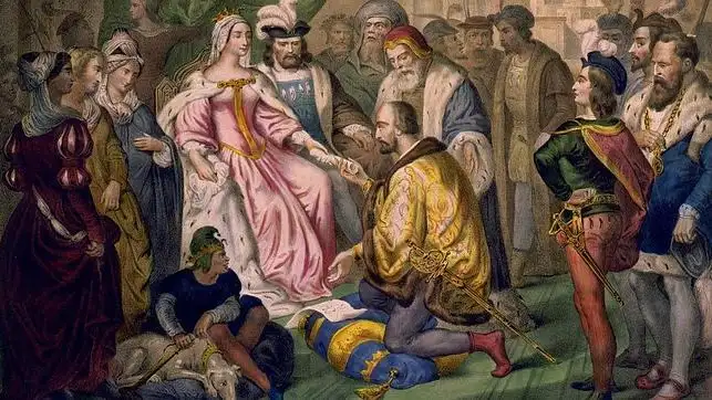 Isabel la Católica en uno de los encuentros con Cristobal Colón