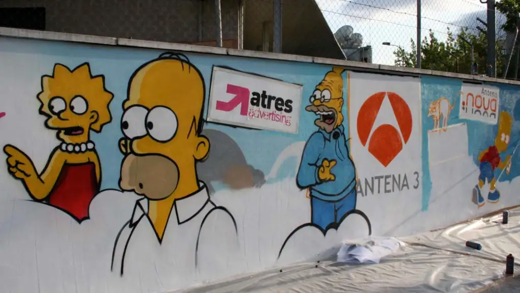 Mural de Los Simpson en el exterior de la sede de Atresmedia