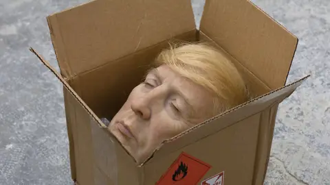 La cabeza de Trump en una caja. La cabeza de Trump en una caja.