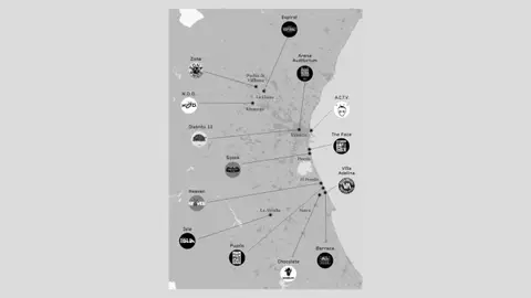 Mapa de la ruta del Bakalao Mapa de la ruta del Bakalao