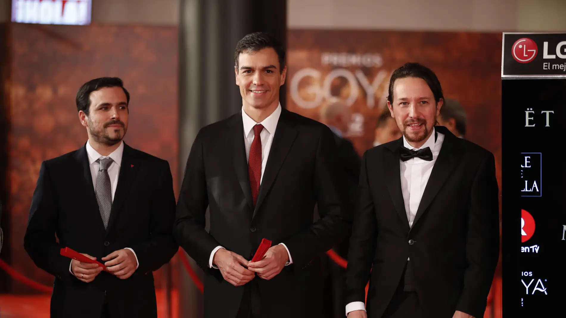 Los políticos Pedro Sánchez, Alberto Garzón y Pablo Iglesias