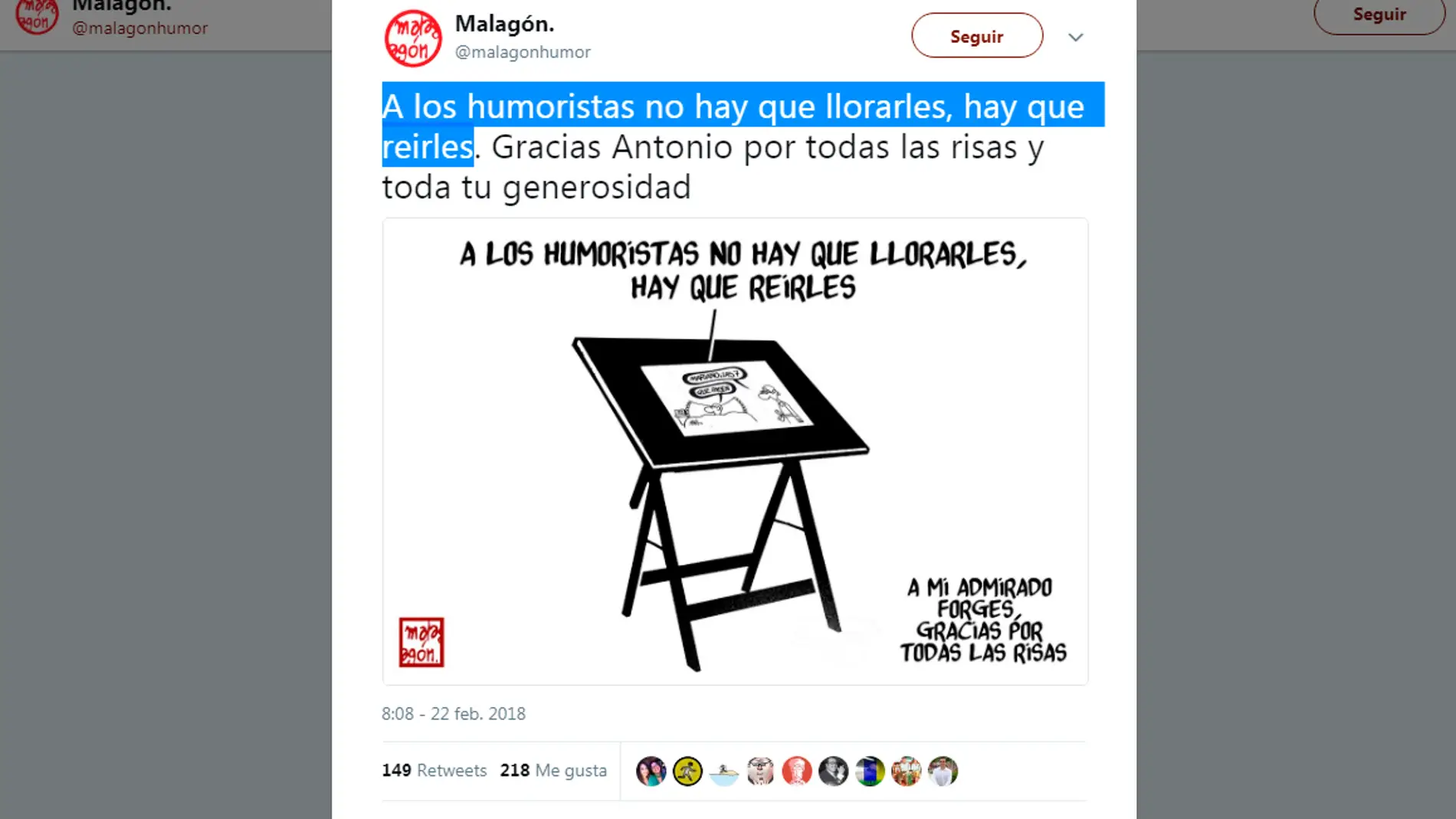 Viñeta de Malagón en recuerdo de Forges