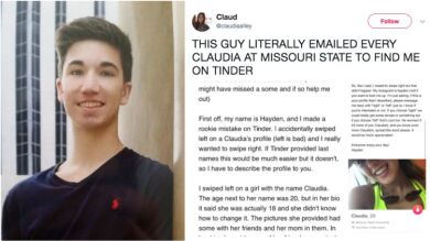 Rechazó a una chica llamada Claudia en Tinder por error e hizo todo lo posible por encontrarla