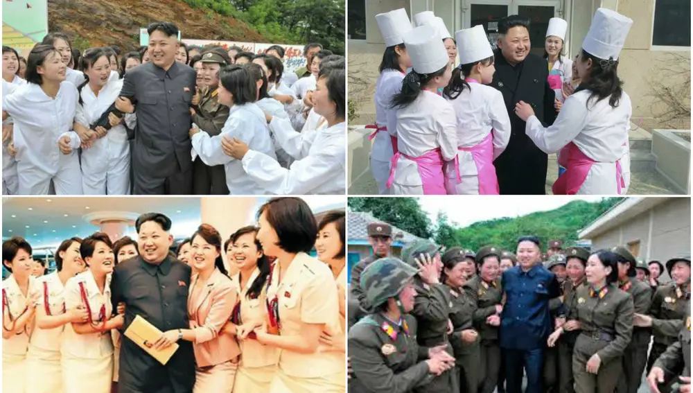 Kim Jong Un rodeado de mujeres