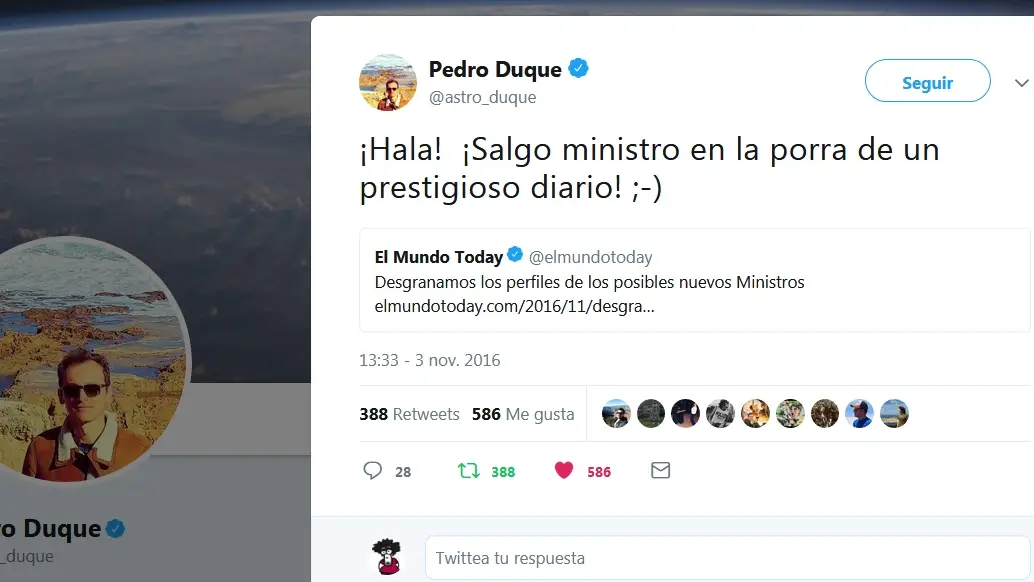 Pedro Duque y El Mundo Today