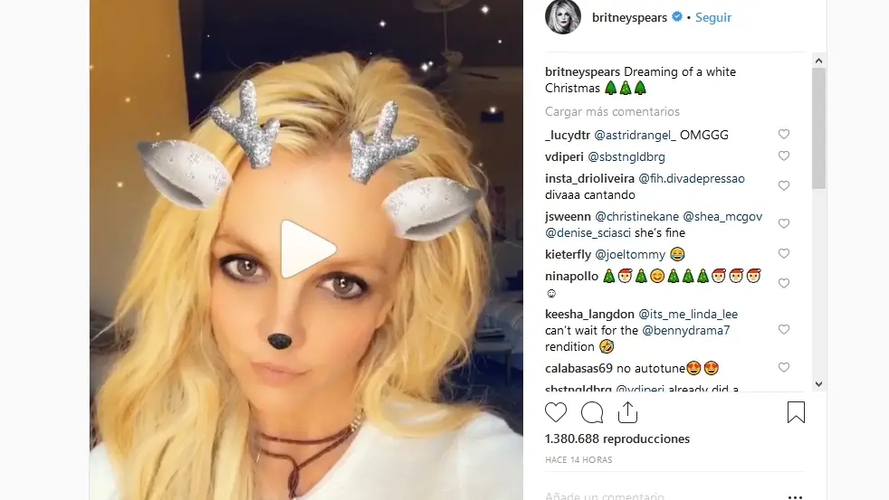 Britney Spears cantando en Instagram