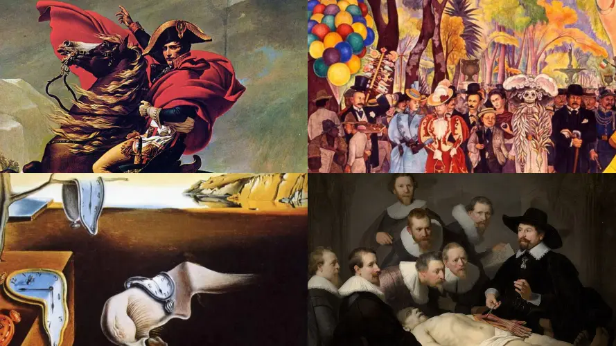 Cuadros famosos de Jacques Louis David, Rivera, Dali y Rembrandt