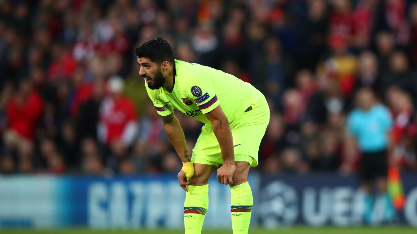 Luis Suárez, en el partido ante el Liverpool en Anfield