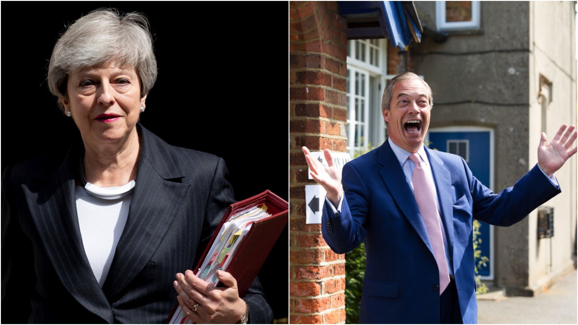 La primera ministra Theresa May y el l&iacute;der del Partido del Brexit, Nigel Farage