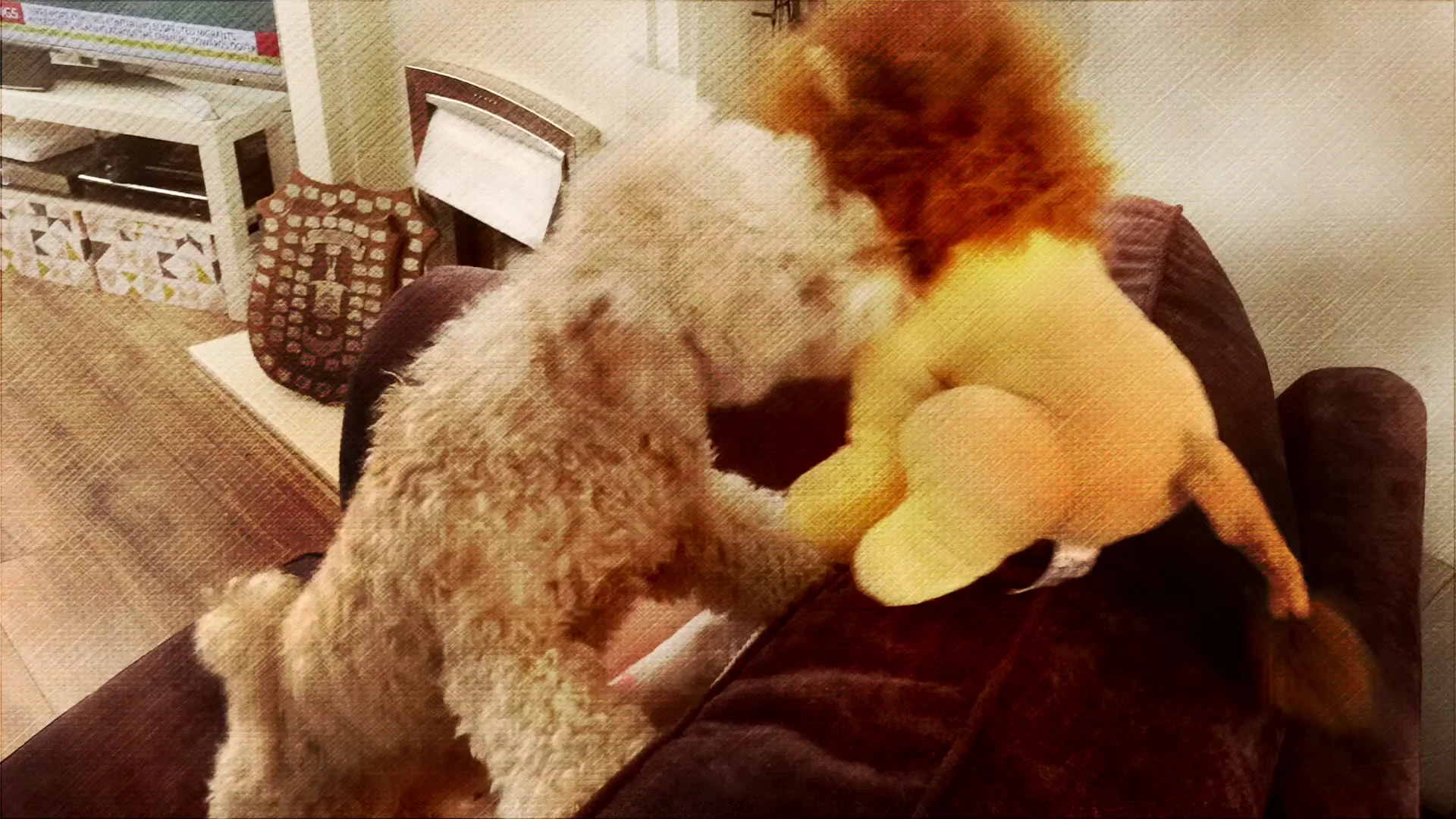 Bowie con el peluche
