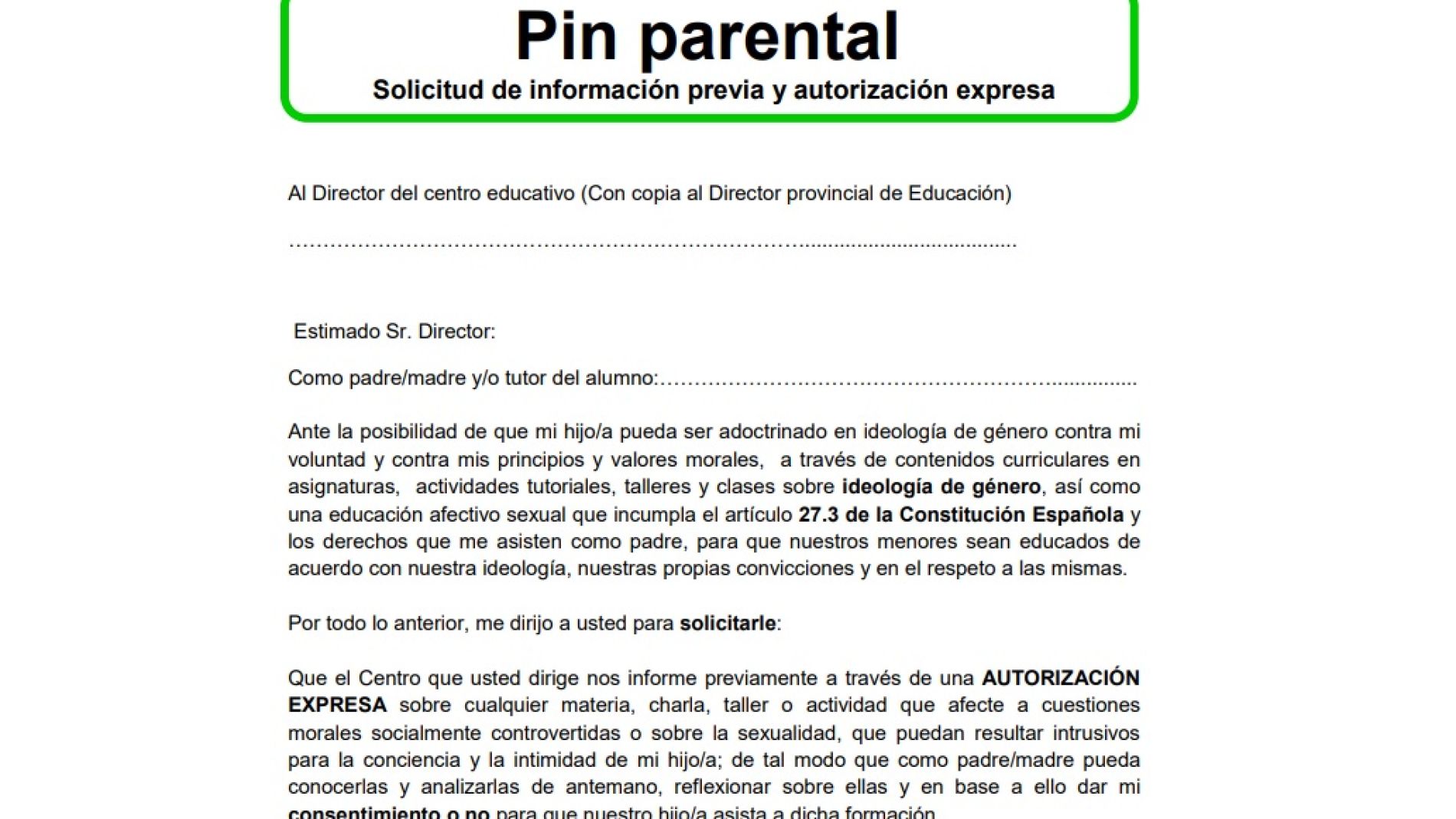Fragmento del formulario de 'pin parental' colgado por Vox en su web