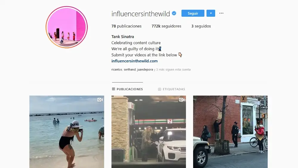 Pantallazo del Instagram de Influencers In The Wild