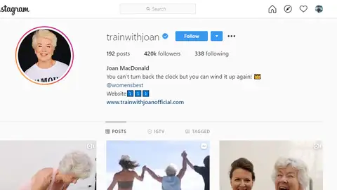 Pantallazo del perfil de Instagram de @trainwithjoan Pantallazo del perfil de Instagram de @trainwithjoan
