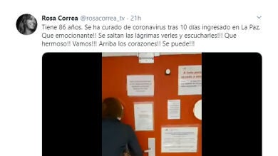 Un hombre de 86 años se reencuentra con su familia tras superar el coronavirus