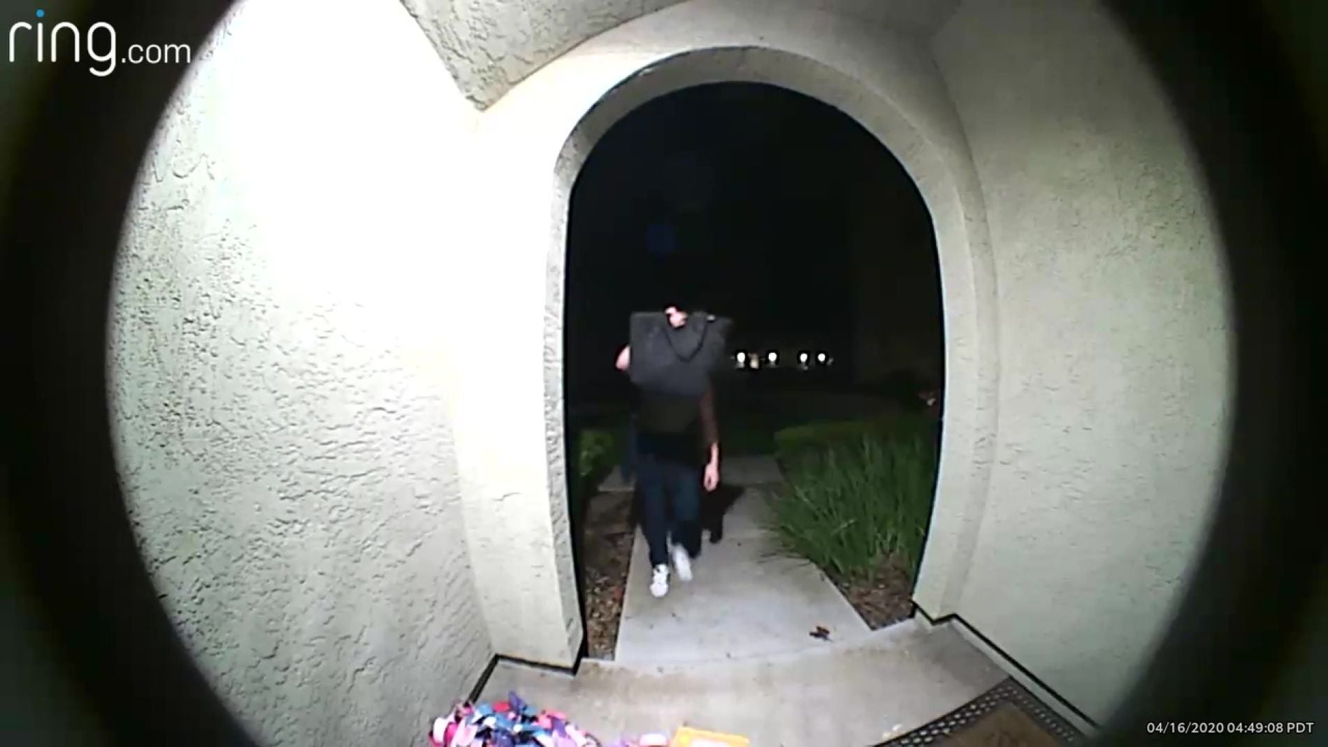 La ladrona a punto de coger un paquete de casa de sus vecinos