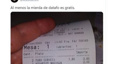 Un bar de Córdoba se equivoca al hacer la cuenta y desata las risas en Twitter