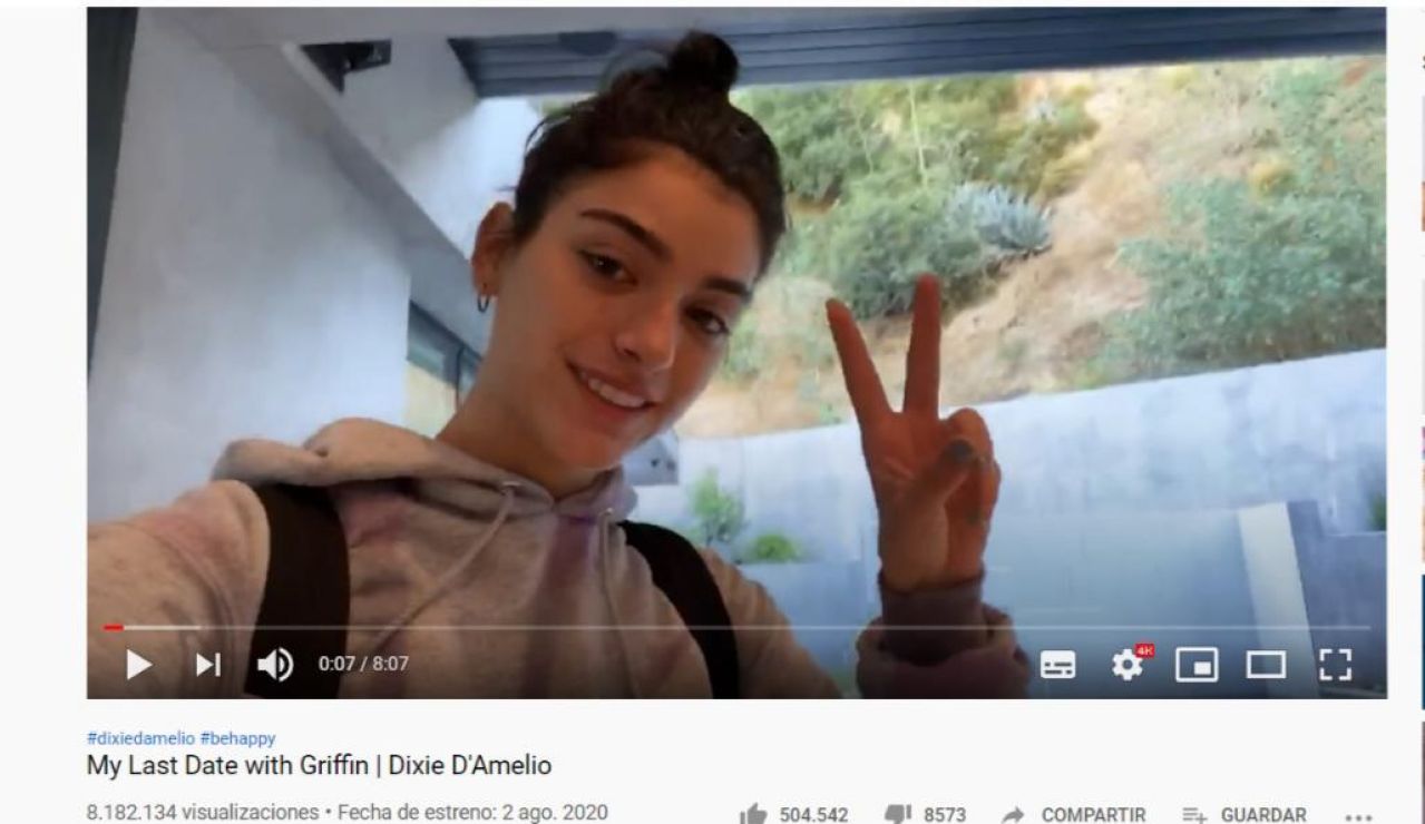 Dixie D'Amelio en su último vídeo de YouTube