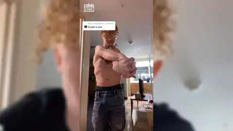 Un hombre es capaz de aplastar una lata con los hombros Un hombre es capaz de aplastar una lata con los