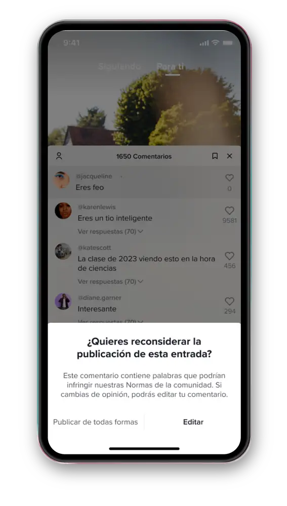 TikTok pedirá a sus usuarios que reconsideren los comentarios