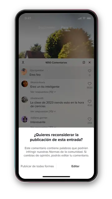 TikTok pedirá a sus usuarios que reconsideren los comentarios TikTok pedirá a sus usuarios que reconsideren los comentarios