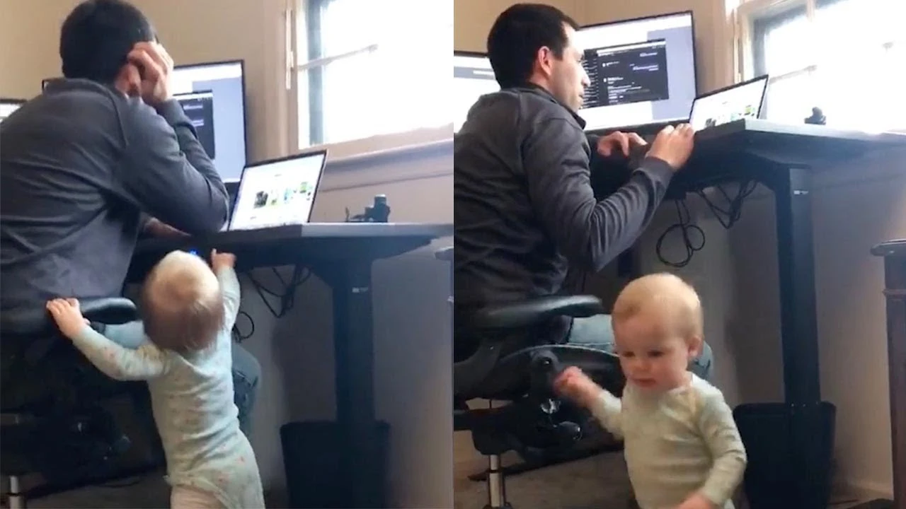 Beb&eacute; molestando a su padre
