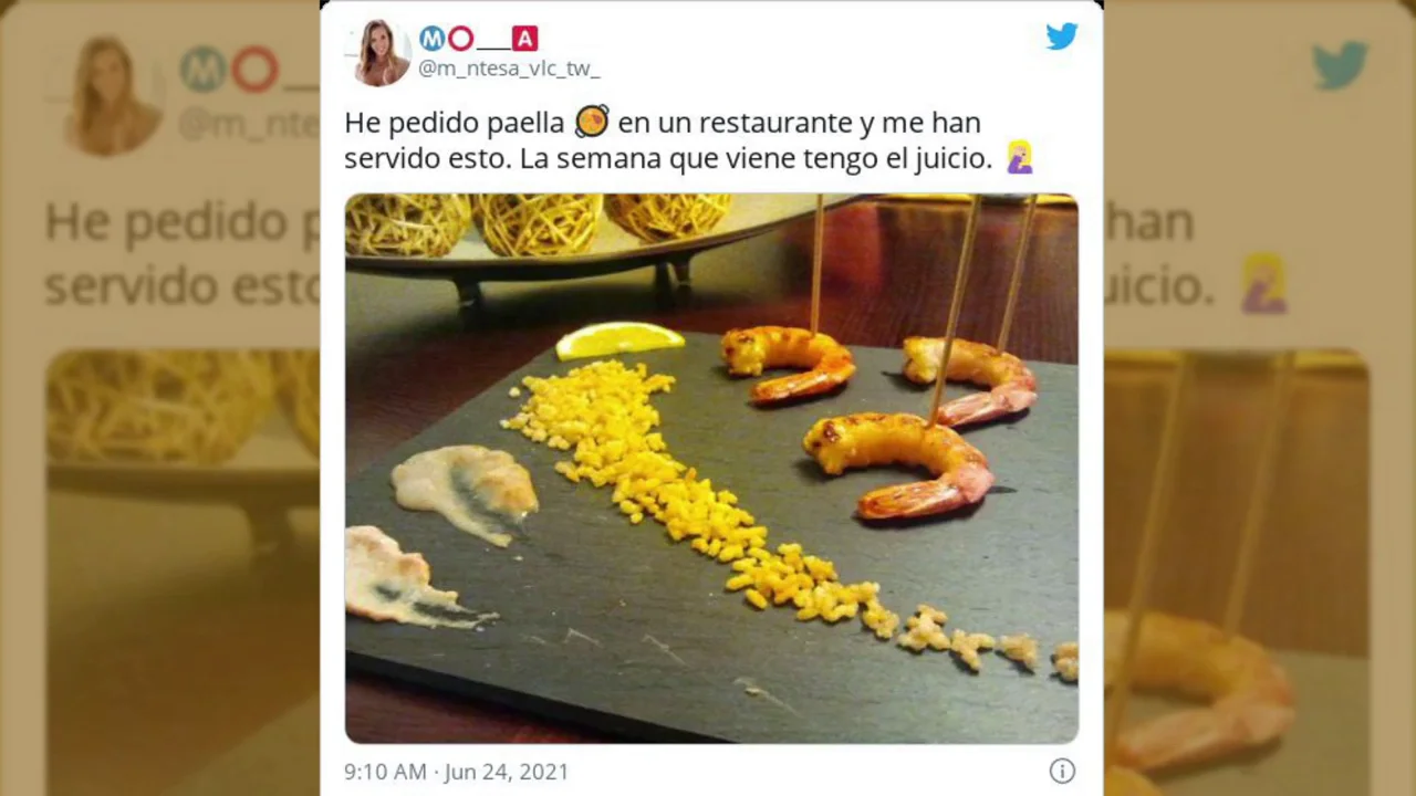 Pide una paella a un restaurante y va a "juicio" por lo que le traen Pide una paella a un restaurante y va a "juicio" por lo que le traen