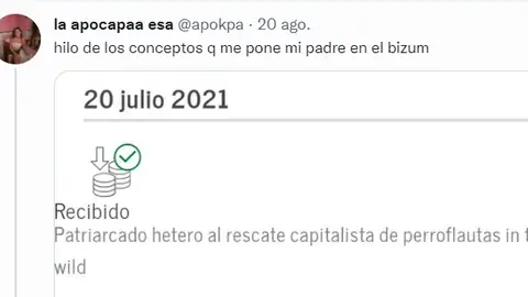Twittera se hace viral por los conceptos de su padre en Bizum Twittera se hace viral por los conceptos de su padre en Bizum