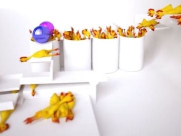 El v&iacute;deo de Jurassic Park con pollos de goma