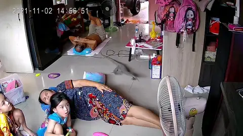 Esta niña grita de terror cuando ve a un lagarto gigante entrar en su casa mientras su madre duerme Esta niña grita de terror cuando ve a un lagarto gigante entrar en su casa mientras su madre duerme