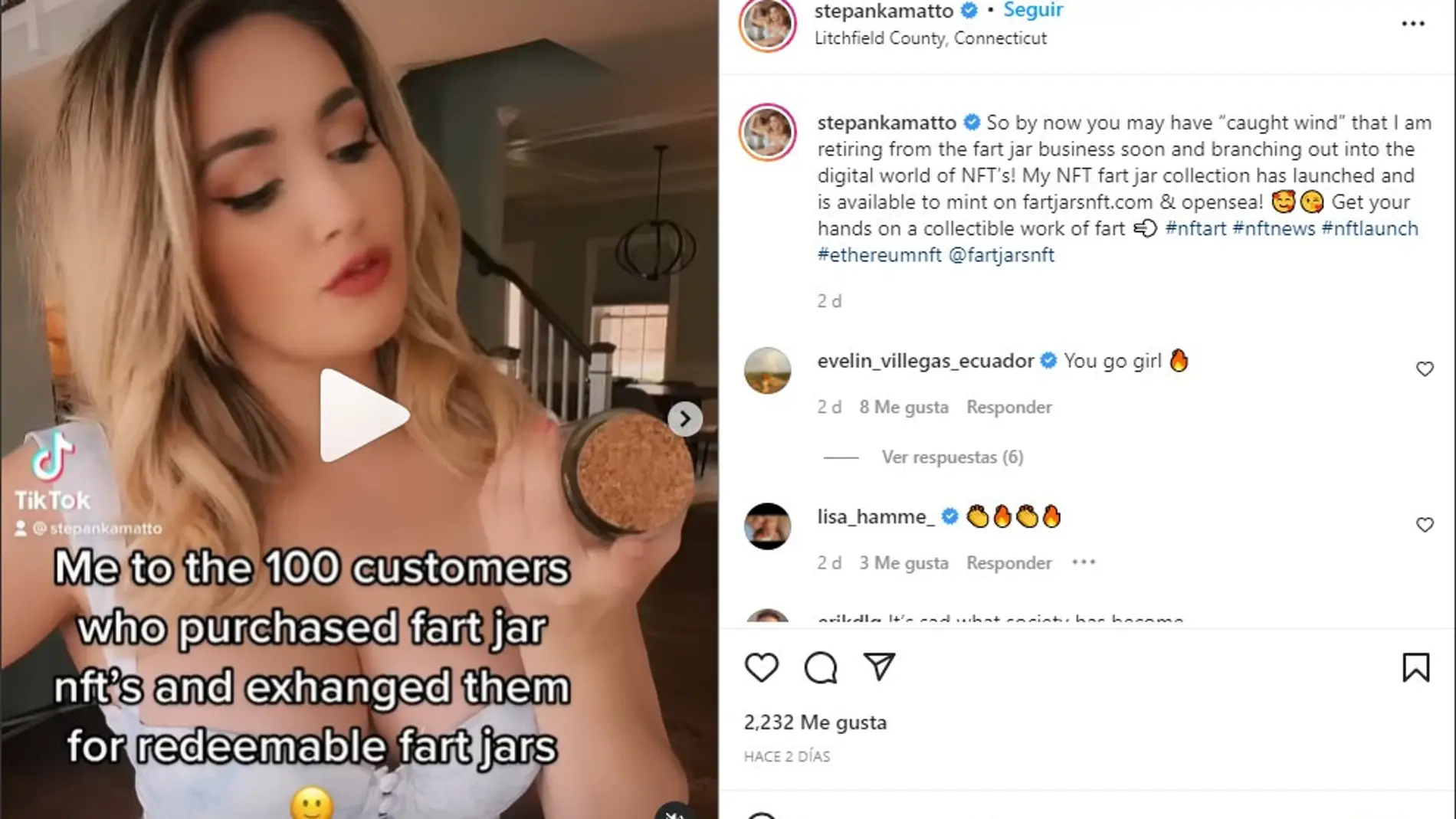 La estrella de TikTok que vende sus pedos en frascos ahora también los vende en NFT