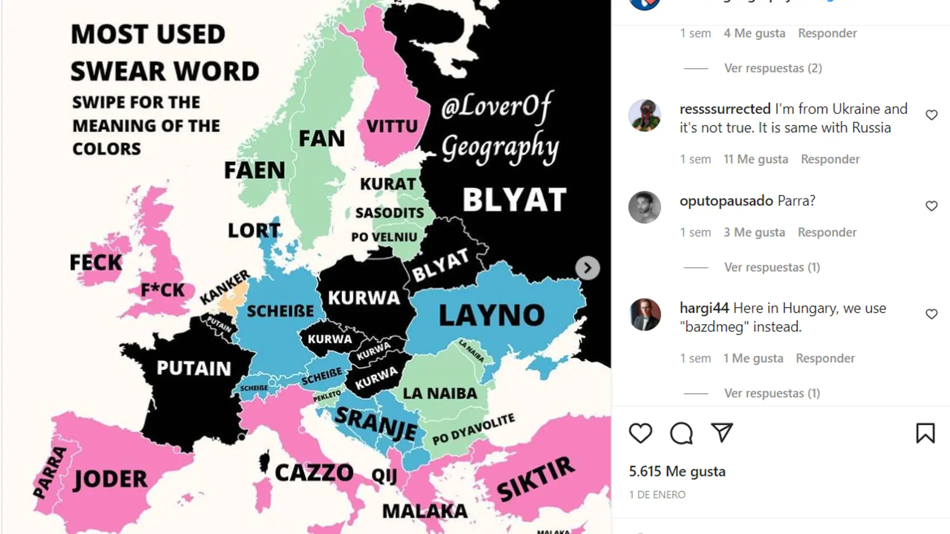 Un mapa muestra los insultos más comunes en cada país de Europa y estos son sus significados