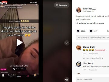 Una mujer se queda dormida borracha durante un directo en TikTok