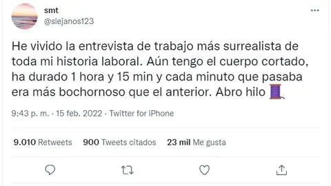 La entrevista de trabajo que ha indignado a todo Twitter: "Estoy horrorizada" La entrevista de trabajo que ha indignado a todo Twitter: "Estoy horrorizada"