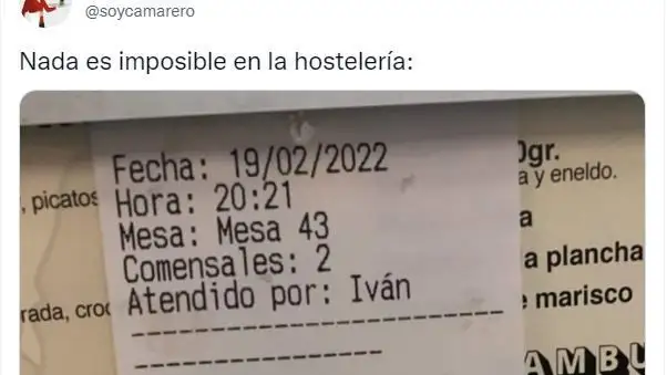 El ticket de un restaurante que se ha vuelto viral