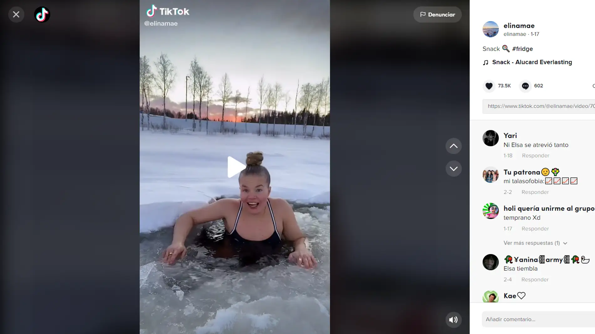 Una finlandesa consigue casi 1,5 millones de seguidores en TikTok gracias a su afición de taladrar hielo y bañarse en lagos congelados