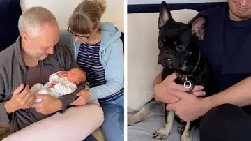 La divertida reacción de un perro cuando conoce al bebé de su dueña