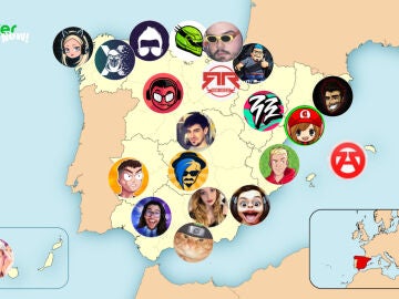 Mapa de los streamers más seguidos de España