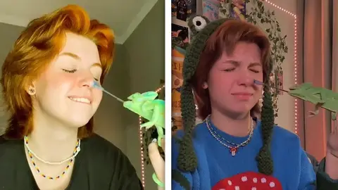 Pixi Vava con su camaleón Pixi Vava con su camaleón