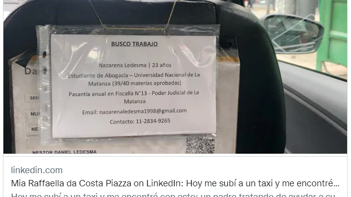 Interpretar Salida material Un hombre pega el CV de su hija en su taxi y la historia se vuelve viral en  redes