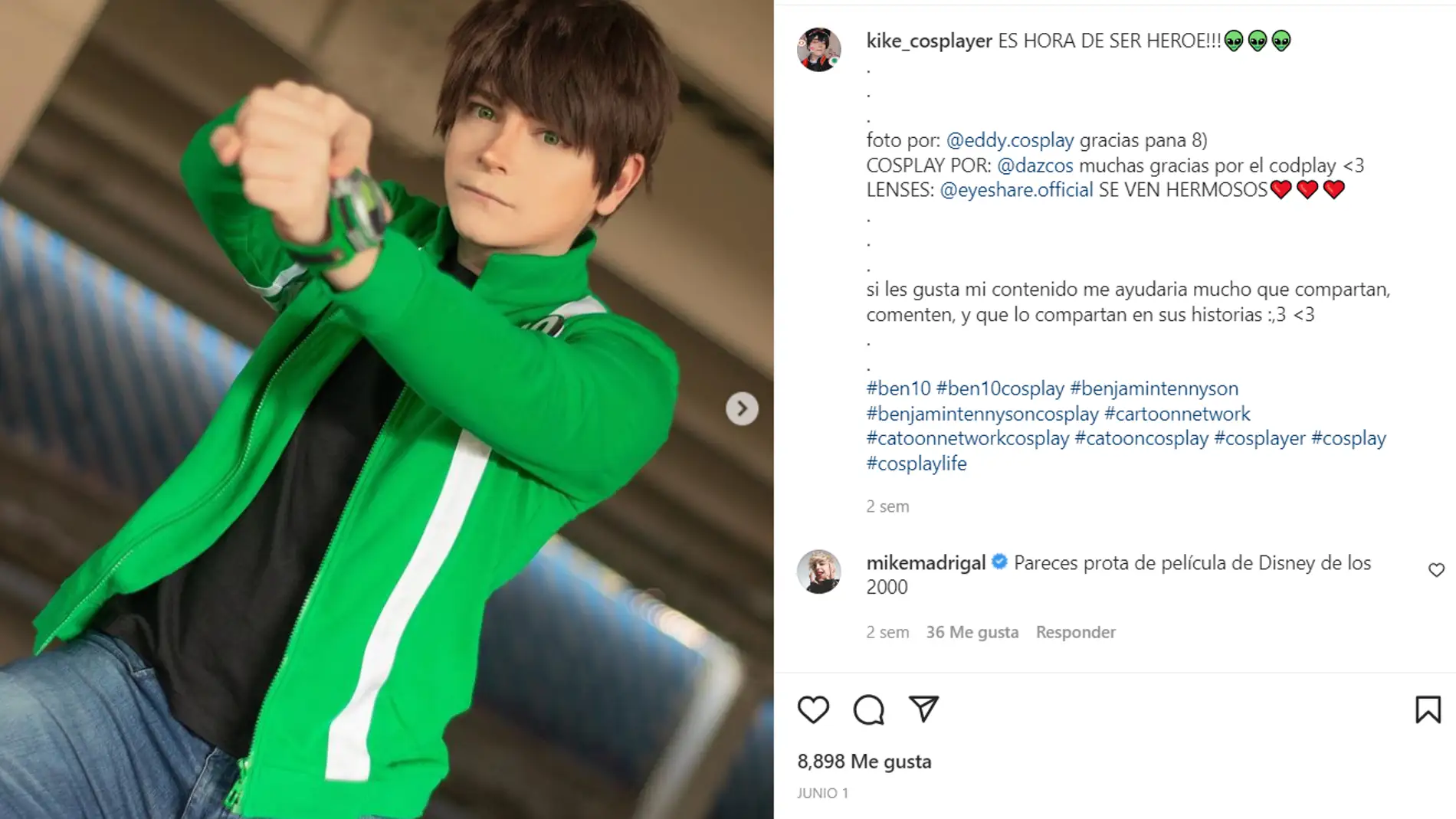 Kike Cosplay en uno de sus posts de Instagram.