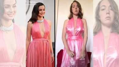 Esta tiktoker se ha hecho viral replicando los looks de las famosas con bolsas de basura