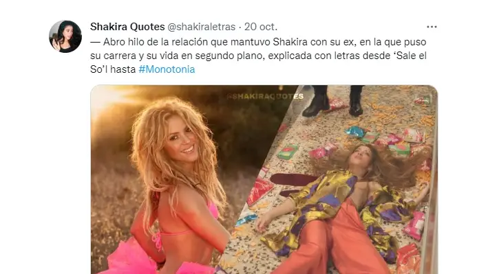 Un hilo de twitter analiza relación de Shakira con Pique