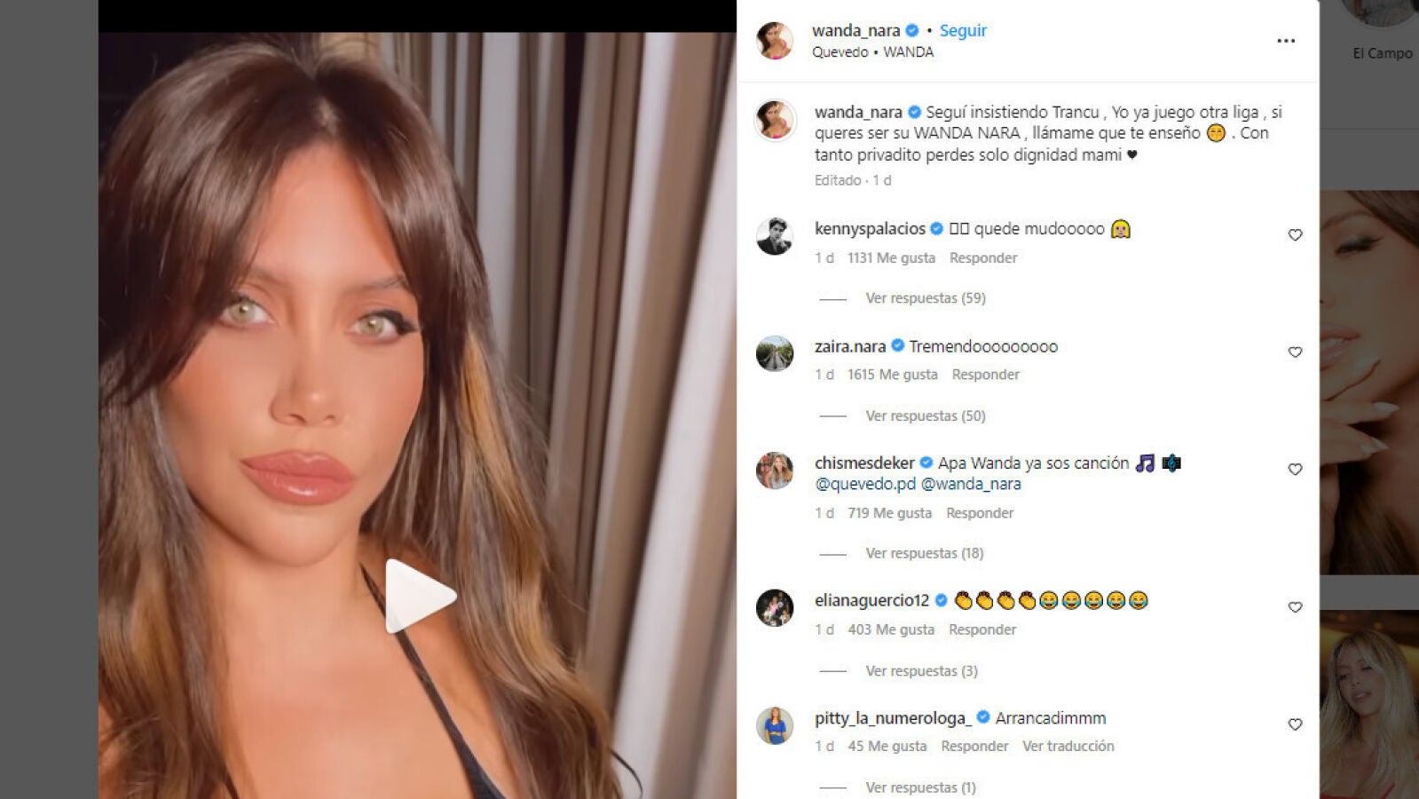 Wanda Nara, la modelo argentina a la que Quevedo le dedica una canción, reacciona con una brutal indirecta