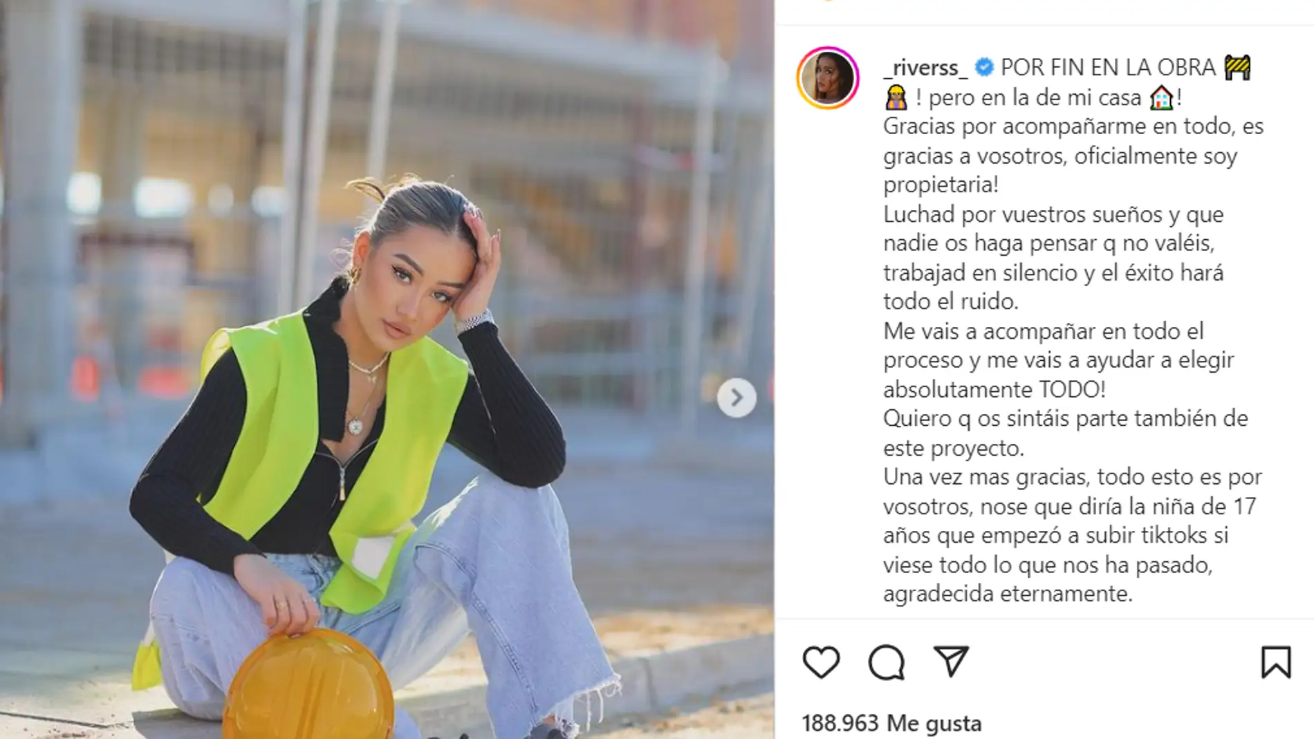 Marina Rivers en su publicación de Instagram.