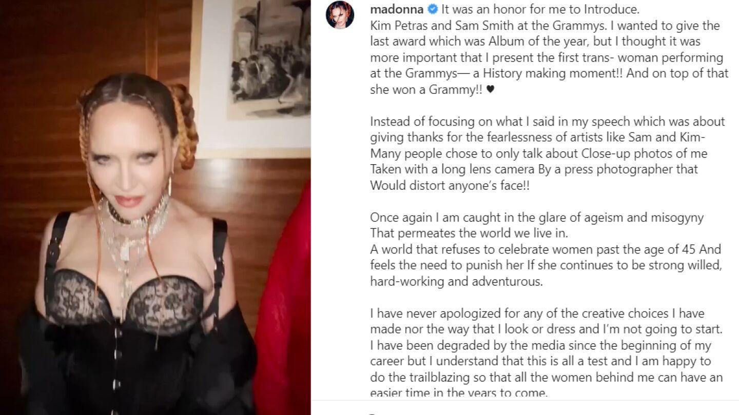 Madonna en su post de Instagram.