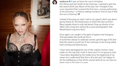 Madonna en su post de Instagram. Madonna en su post de Instagram.