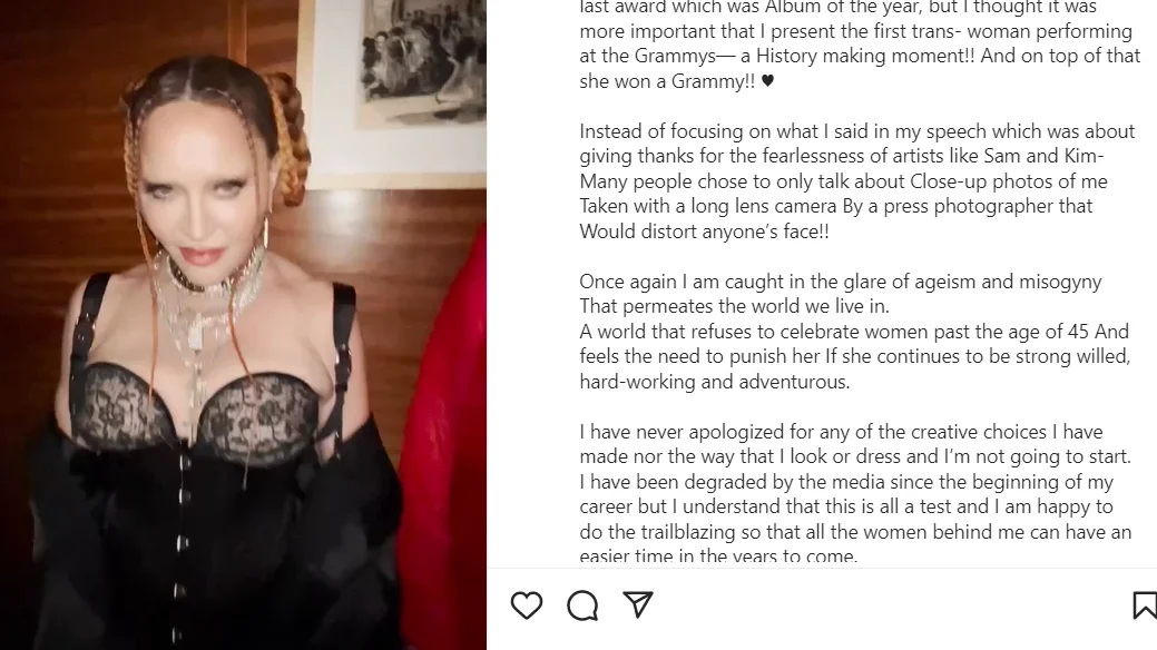 Madonna en su post de Instagram. Madonna en su post de Instagram.