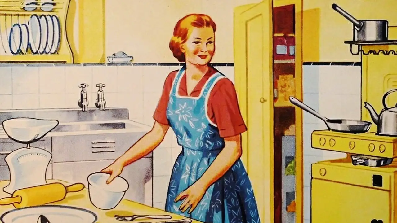 Ilustración retro de una mujer cocinando