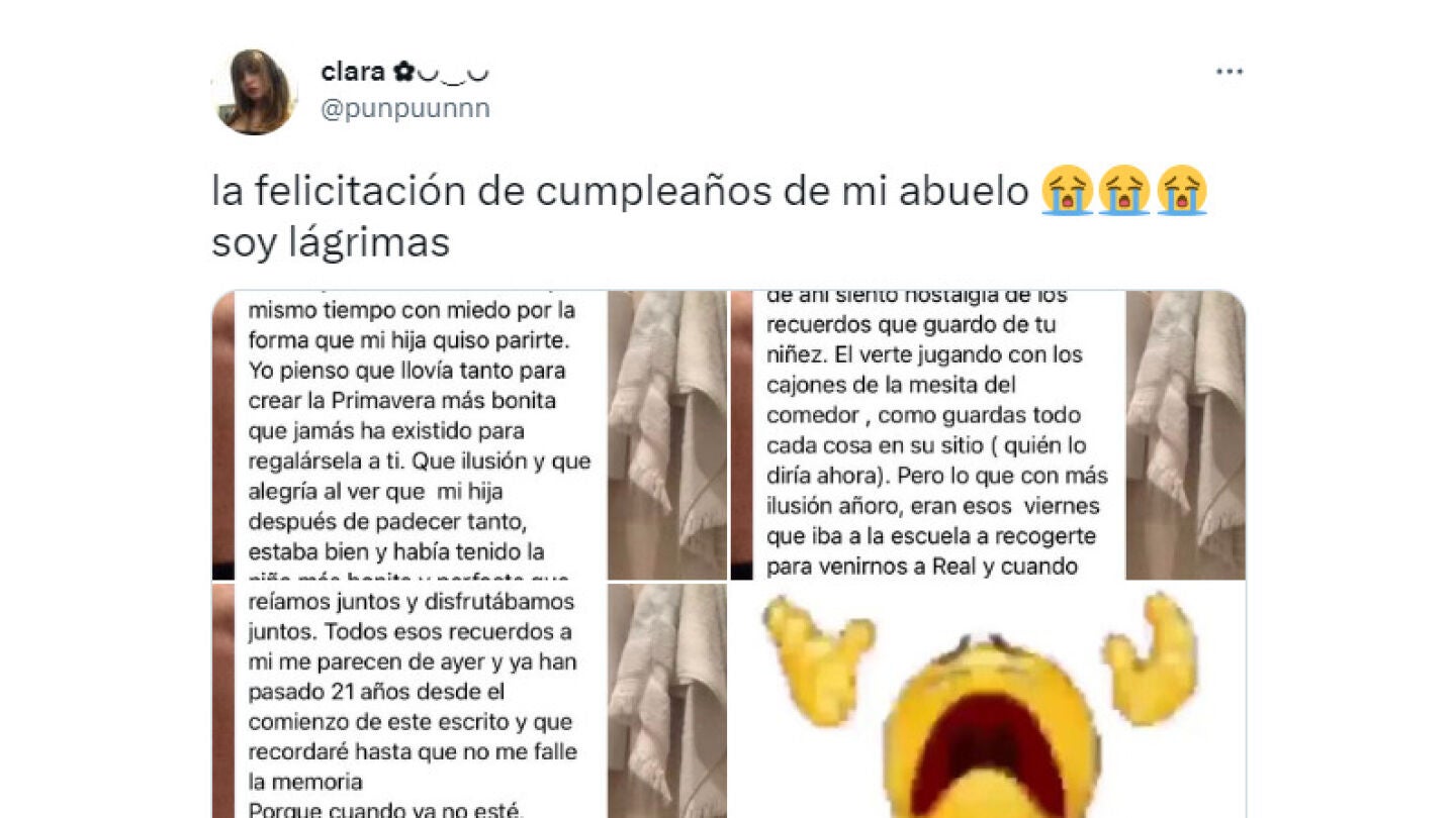 Tuit de @punpuunn con la felicitaci&oacute;n de su abuelo