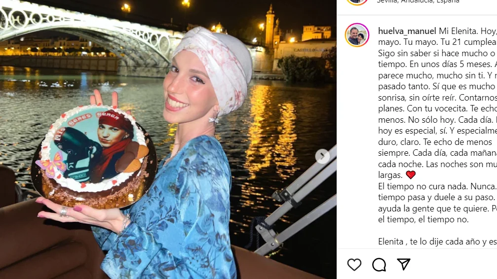 Mensaje del padre de Elena Huelva en Instagram.